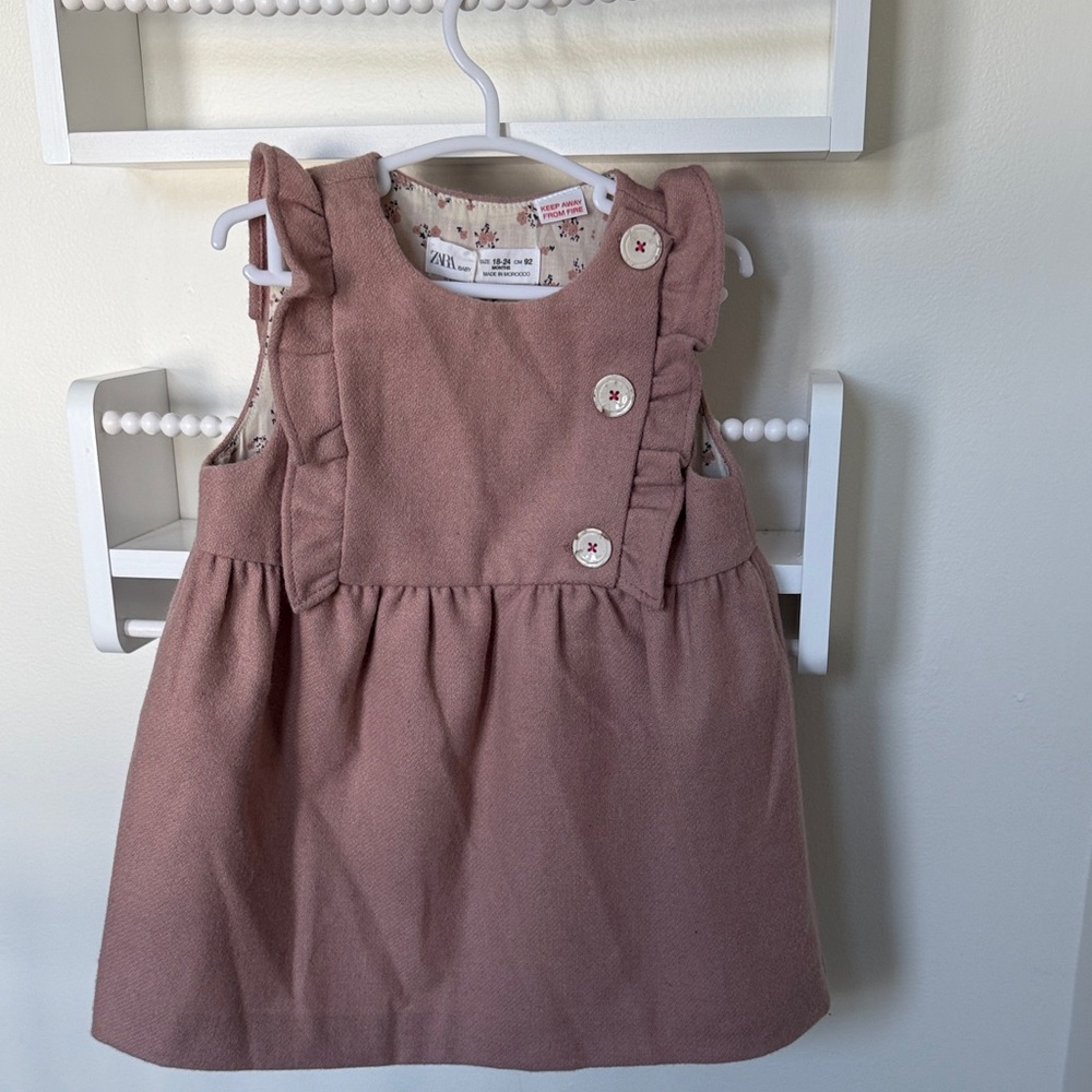 Zara Mauve Pink Baby Pinafore Dress with Floral Lining